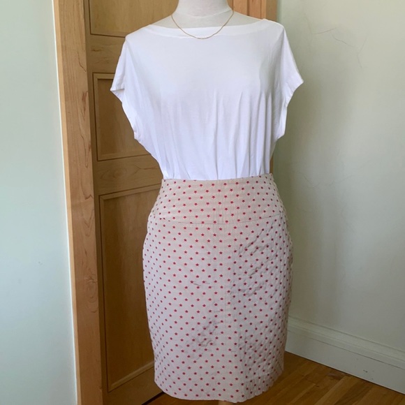 🇨🇦 Christian Chenail Satiny Cream Pencil Skirt With Red Stars, Size 6 - Picture 5 of 16